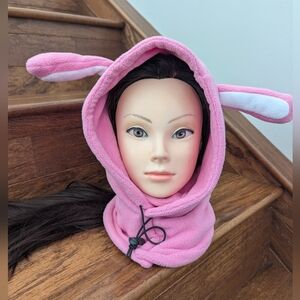 Rabbit Winter Hat with Face Cover, Reversible Woman's OS Or Youth L